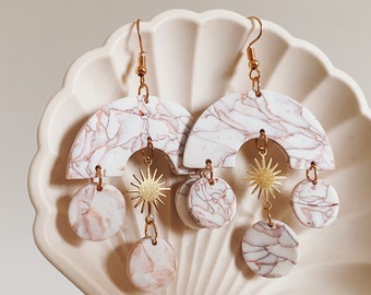 Red Marble Gold Polymer Clay Earrings / unique gift for her handmade exclusive earrings