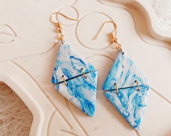 Diamond Blue Marble Exclusive Earrings / Gift for Her