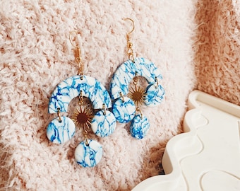 Blue Marble Unique Earrings