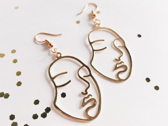 Sleep Face Earrings Exclusive Handmade Jewelry Pinterest Jewellery Golden Statement Earring Gift for Her Tumblr Jewelry Fashion Accessories