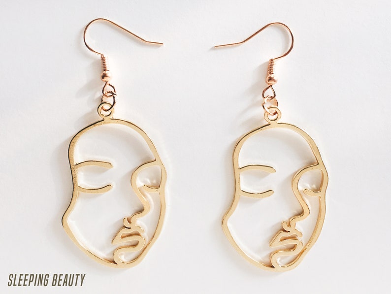 Unique Face Earrings Statement Jewelry Exclusive handmade earrings head earrings golden wire human face fashion metal hands earrings tumblr Sleeping Beauty