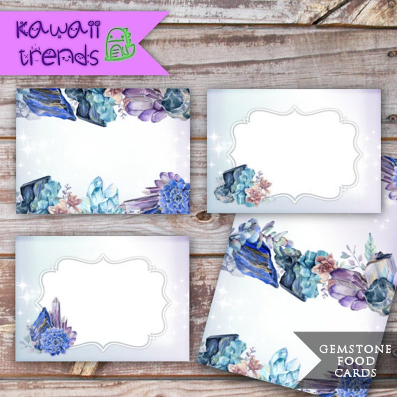 Editable Gemstone Food Labels Printable Party Decor Precious Stone Tent Cards INSTANT DOWNLOAD Crystal Place Cards Gem Food Tents