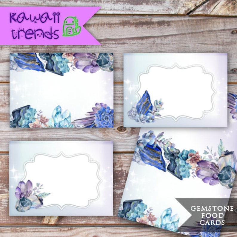 Editable Gemstone Food Labels Printable Party Decor Precious Stone Tent Cards INSTANT DOWNLOAD Crystal Place Cards Gem Food Tents