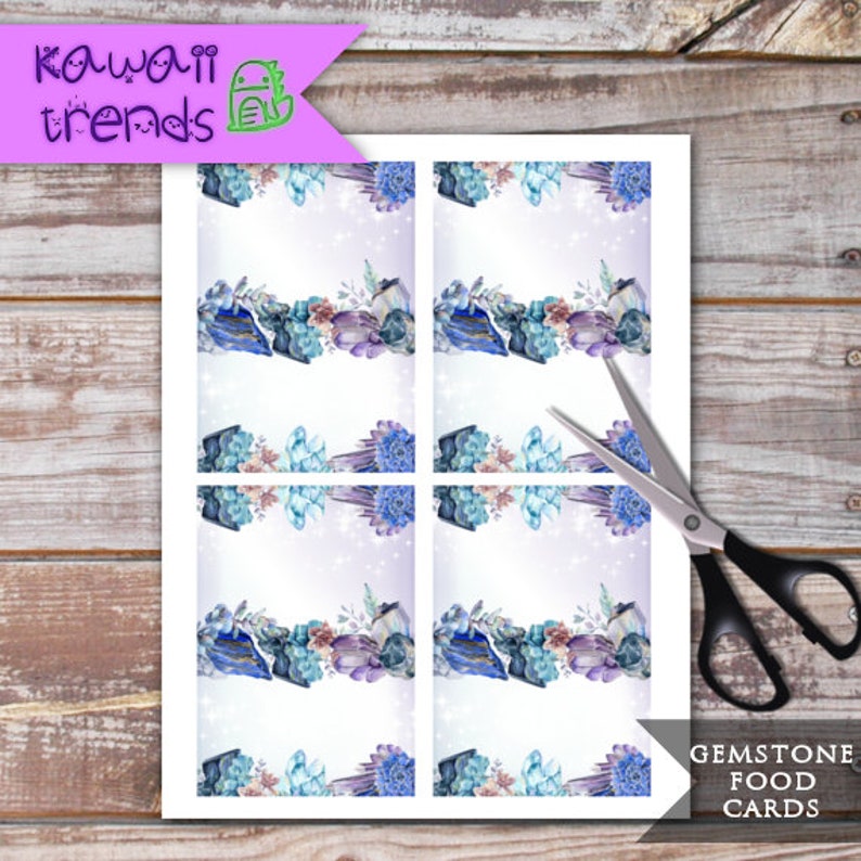 Editable Gemstone Food Labels Printable Party Decor Precious Stone Tent Cards INSTANT DOWNLOAD Crystal Place Cards Gem Food Tents