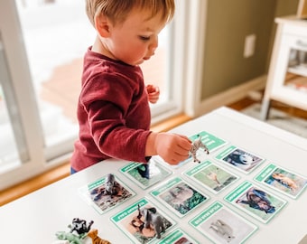 Animales del zoológico / Tarjetas Montessori con figuras / Regalo preescolar / Actividad de educación en el hogar / Regalo de Navidad para niños / Regalo de cumpleaños