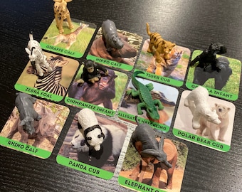 Juego de tarjetas flash laminadas para el juego de animales para el aprendizaje Montessori / 15 meses - 3 años