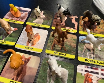 Juego de emparejamiento Montessori para niños pequeños con tarjetas flash de animales de granja / Juguete Montessori durante 15 meses - 3 años