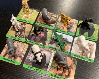 Montessori Juego de juego de juego para niños pequeños con tarjetas flash de animales de zoológico / regalo perfecto para mayores de 15 meses