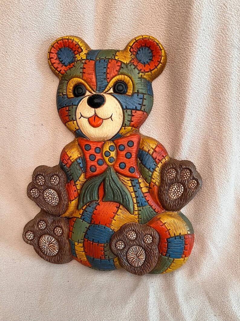 Patchwork Nursery Decor/ Rocking Horse/ Teddy Bear/ Vintage Decor/ Wall