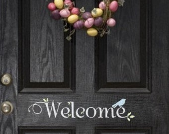 Welcome door svg, digital design, welcome svg, welcome bird, leafy font , welcome eps, spring door greeting, bird svg, welcome home svg