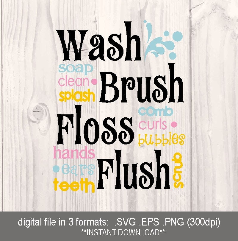 Svg Wash Brush Flush Svg Bathroom Rules Bathroom Rules Etsy 