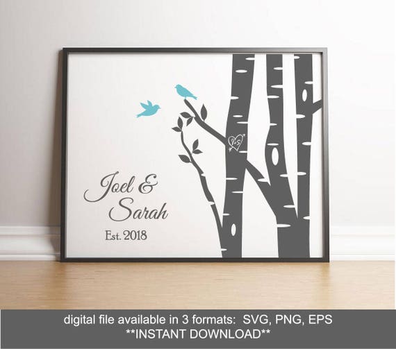 Svg Birch Tree Love Birds Print Wedding Date Svg Birch Tree Etsy