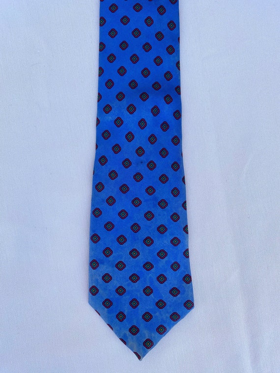 1970's Vintage Blue with Red Diamonds Silk Tie - image 1