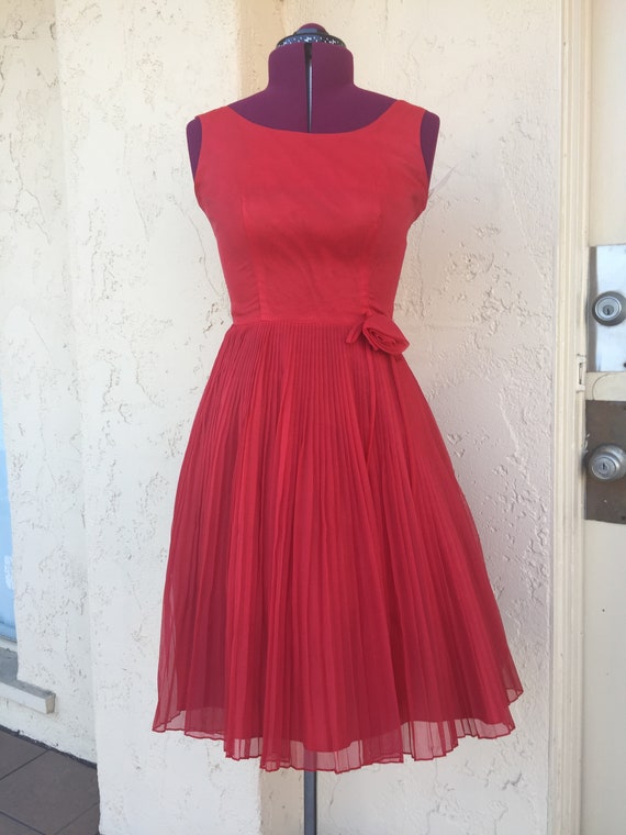 1950's True Vintage Red Chiffon Pleated Prom,Part… - image 1