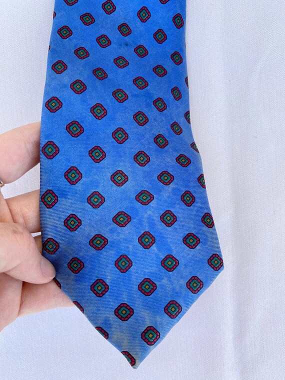 1970's Vintage Blue with Red Diamonds Silk Tie - image 3