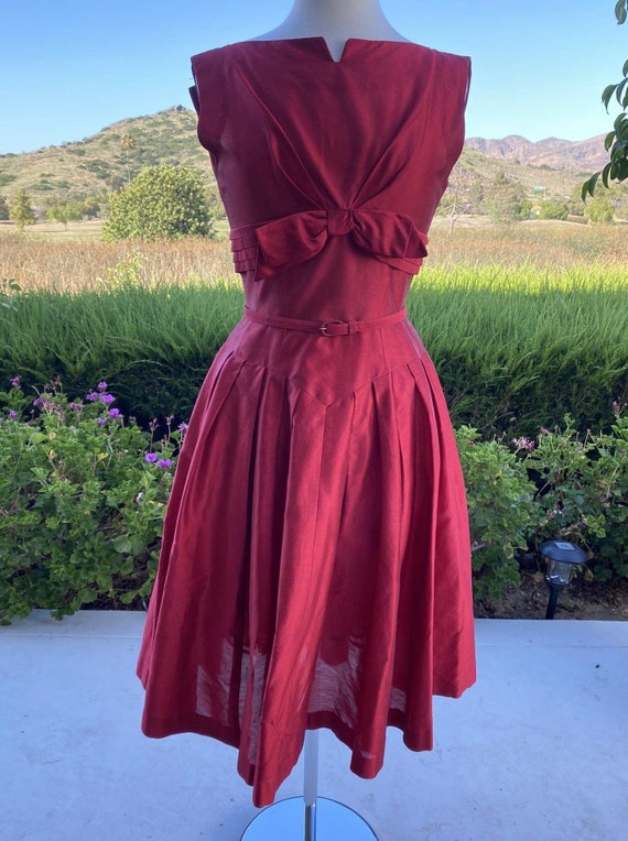 1950's Red Prom Party Dress with Bow