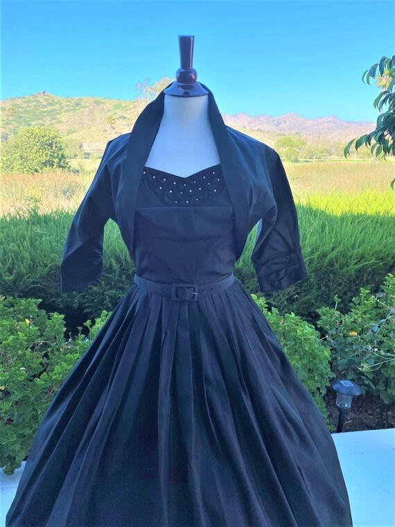 1950 Vintage Black Halter Prom Party Dress with B… - image 3