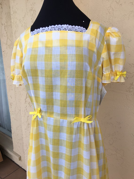 Vintage 1970s Yellow Gingham Prairie Style Dress - image 2