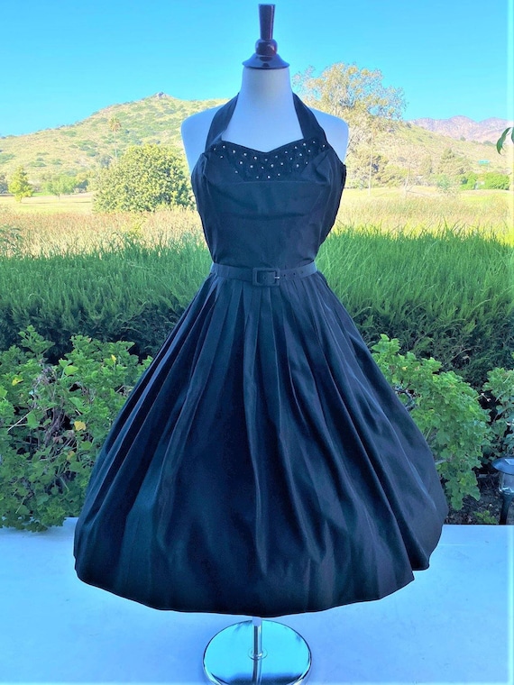 1950 Vintage Black Halter Prom Party Dress with B… - image 8