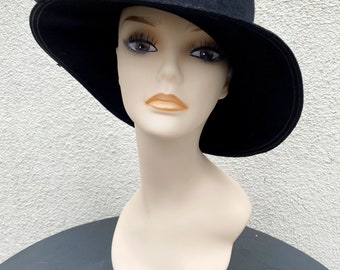 1940's-1950's Black Wool Tilt Hat with Bow