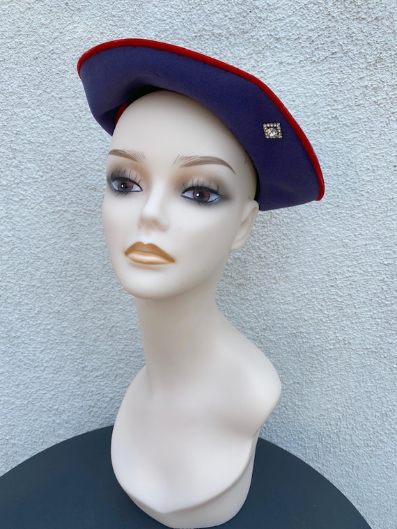 1930's Purple Wool Hat With Red Trim