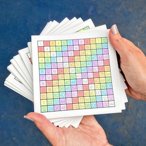 Pegatina de 5 "x5": calcomanía de la tabla de multiplicar del arco iris que incluye los cuadrados perfectos
