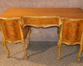 Antique French Style Carved Inlaid Satinwood Ladies Writing Desk