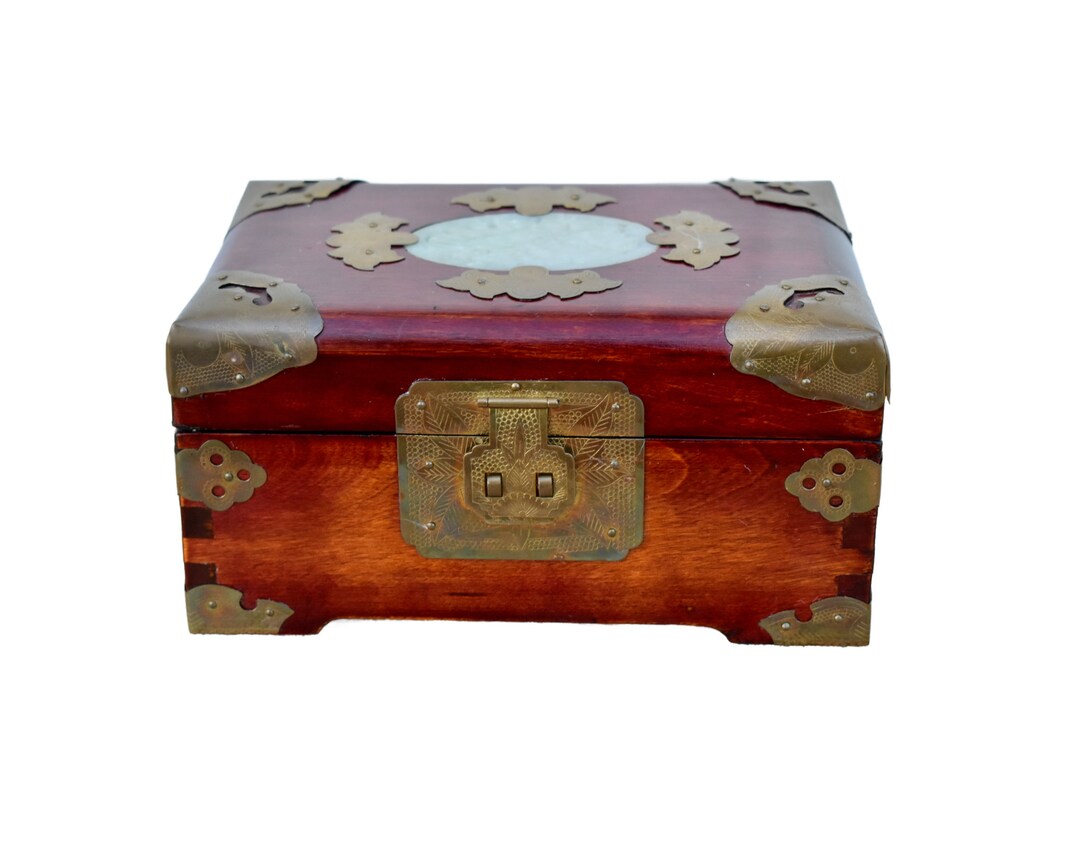 Vintage Chinese Decorative Square Box W/carved Stone & Brass Mounts - Etsy