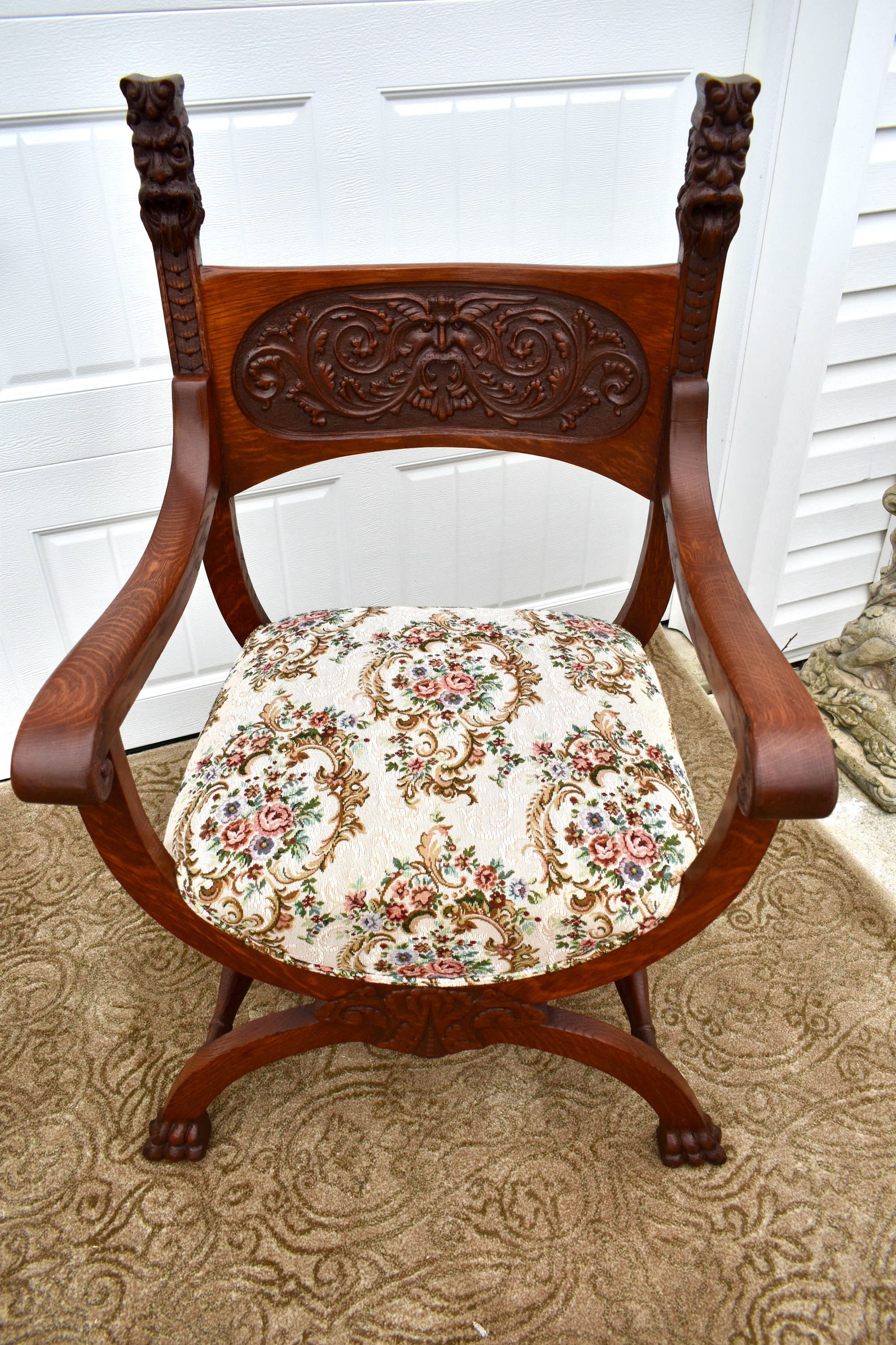 Antique Carved Oak Jacobean Style U Shaped Chair W/figural Etsy