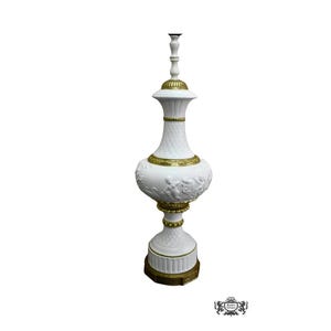 Vintage Neo-Classic Style Bisque & Brass Table Lamp w/Cherubs