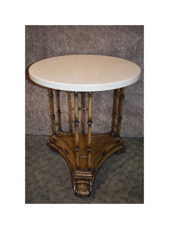 Round Marble Top Metal Tuscan Style Side Table Etsy