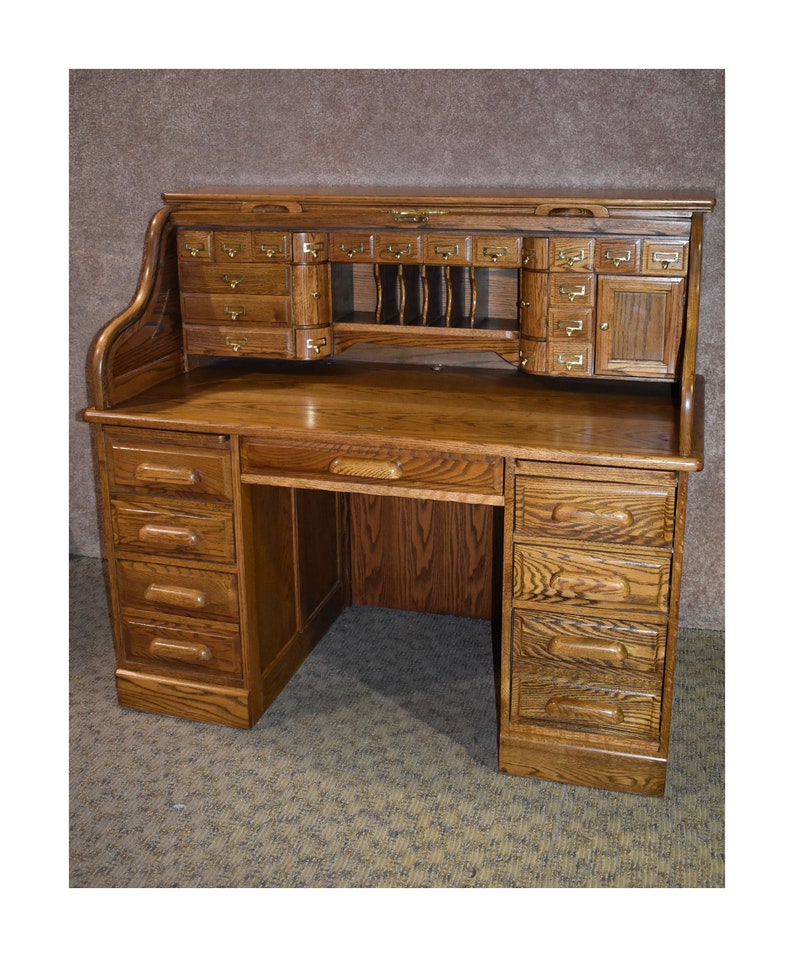Vintage Oak Deluxe 54 Roll Top Desk W Fitted Interior