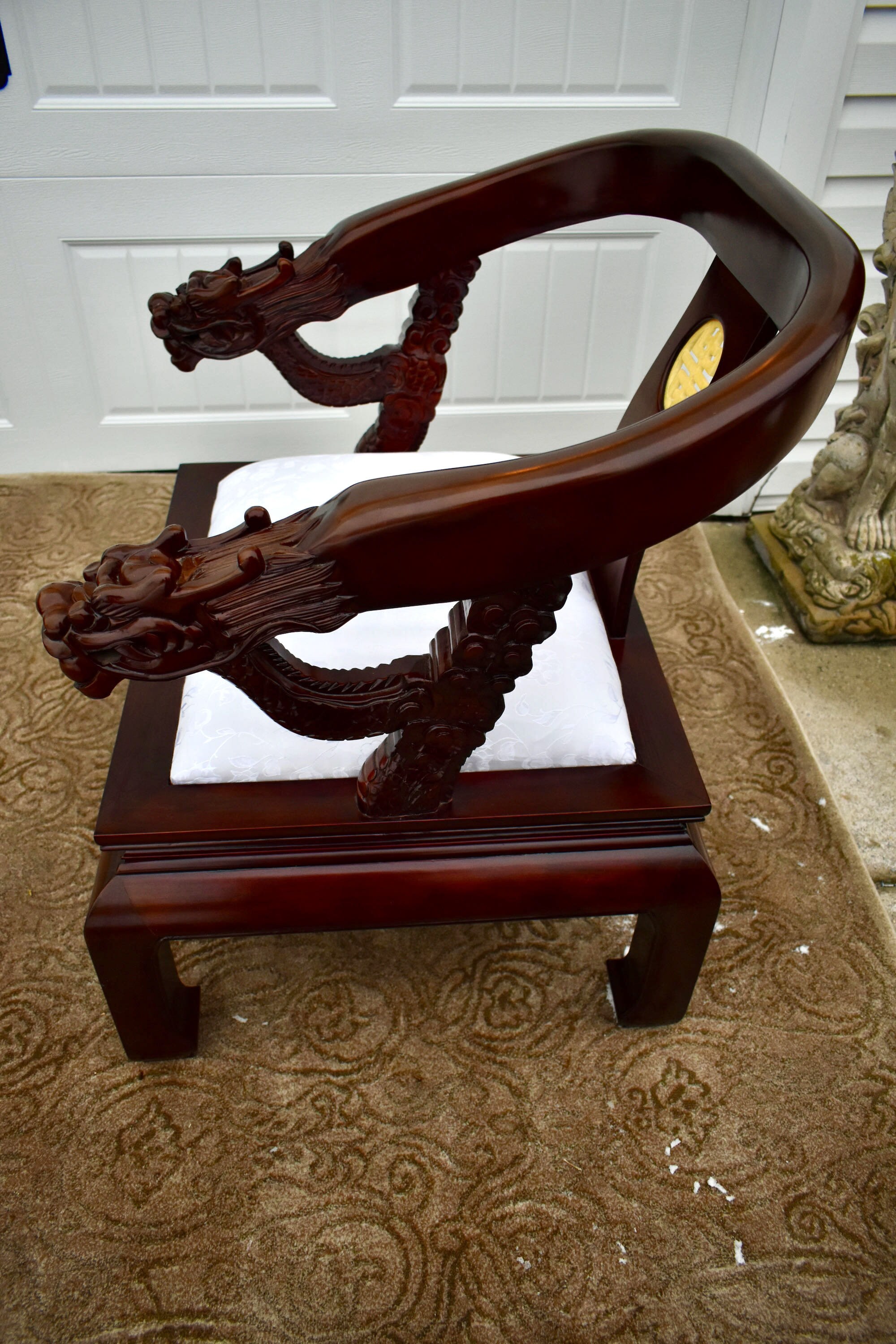 Vintage Asian Carved Dragon Chair w/Soap Stone Medallion Etsy