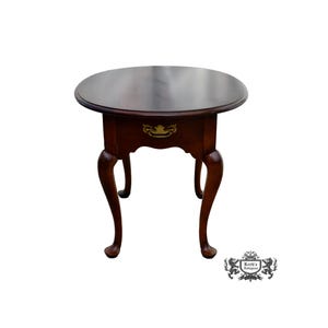 Vintage Statton Oval Queen Anne Style Cherry Side Table w/Drawer