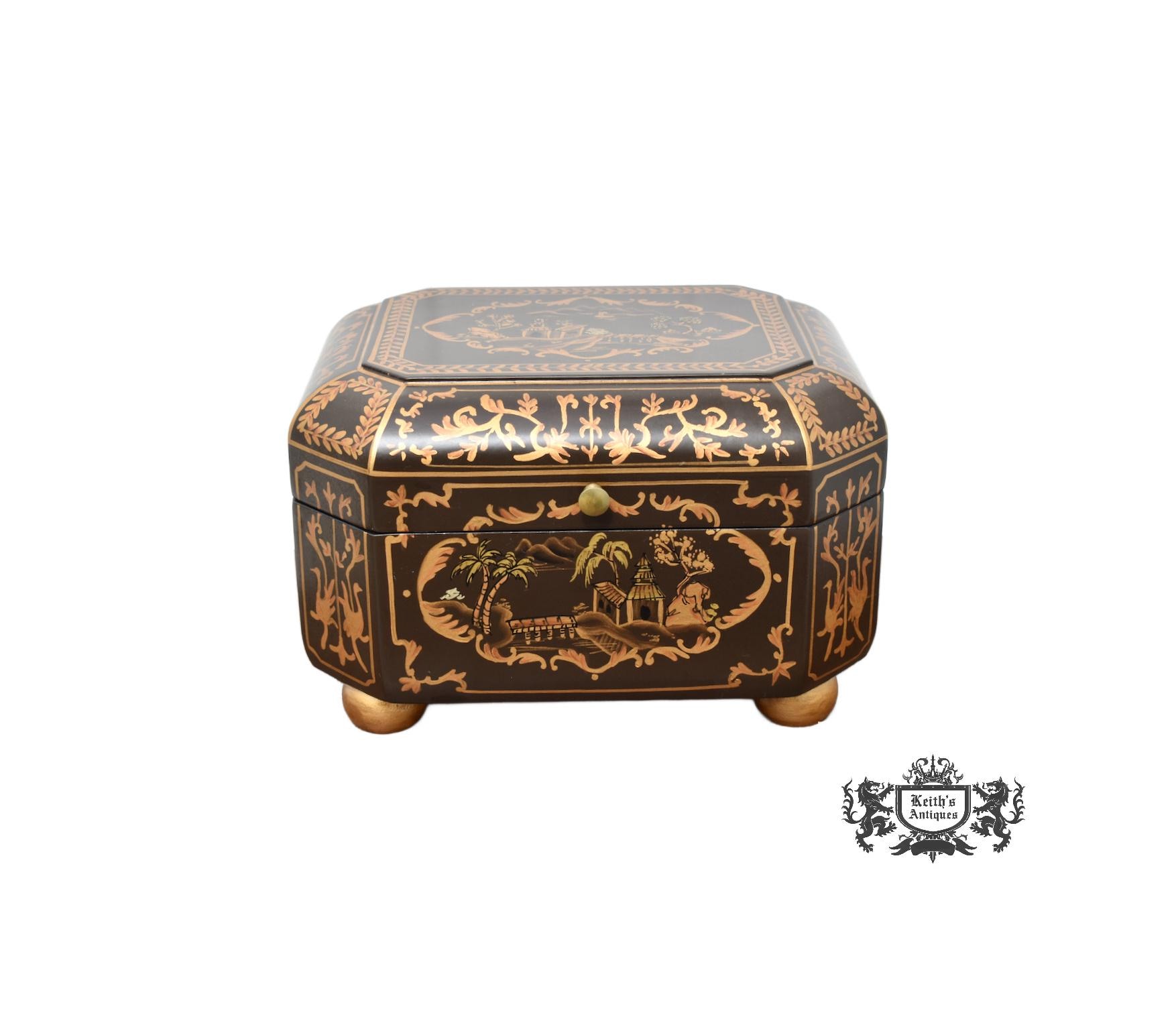 Vintage Chinoiserie Painted Box With Flip Top & Felt Lined - Etsy