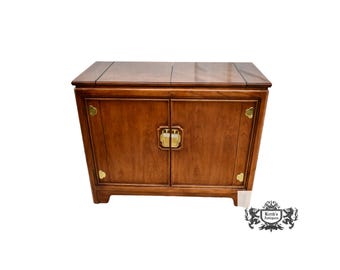 Vintage Thomasville ASIAN Influenced Flip Top CherryWood Server w/Brass