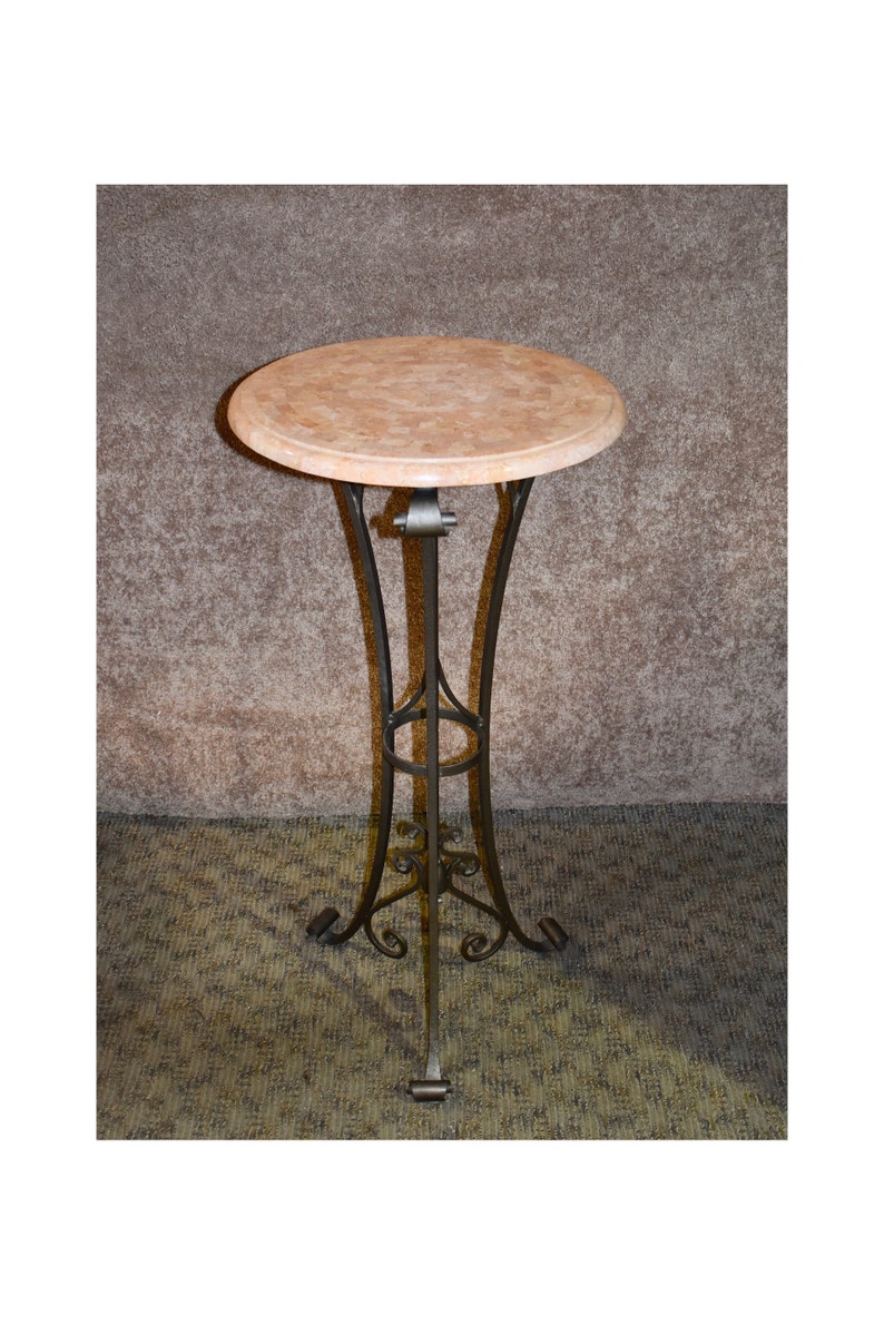Maitland Smith Inlaid Marble Top Wrought Iron Plant Stand
