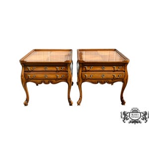 Weiman Cherry End Tables Carved French Provincial Side Nightstand Pair 60s