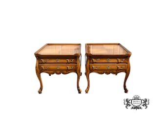 Vintage Pair of Weiman French Provincial Carved Bombe' Side/End Tables