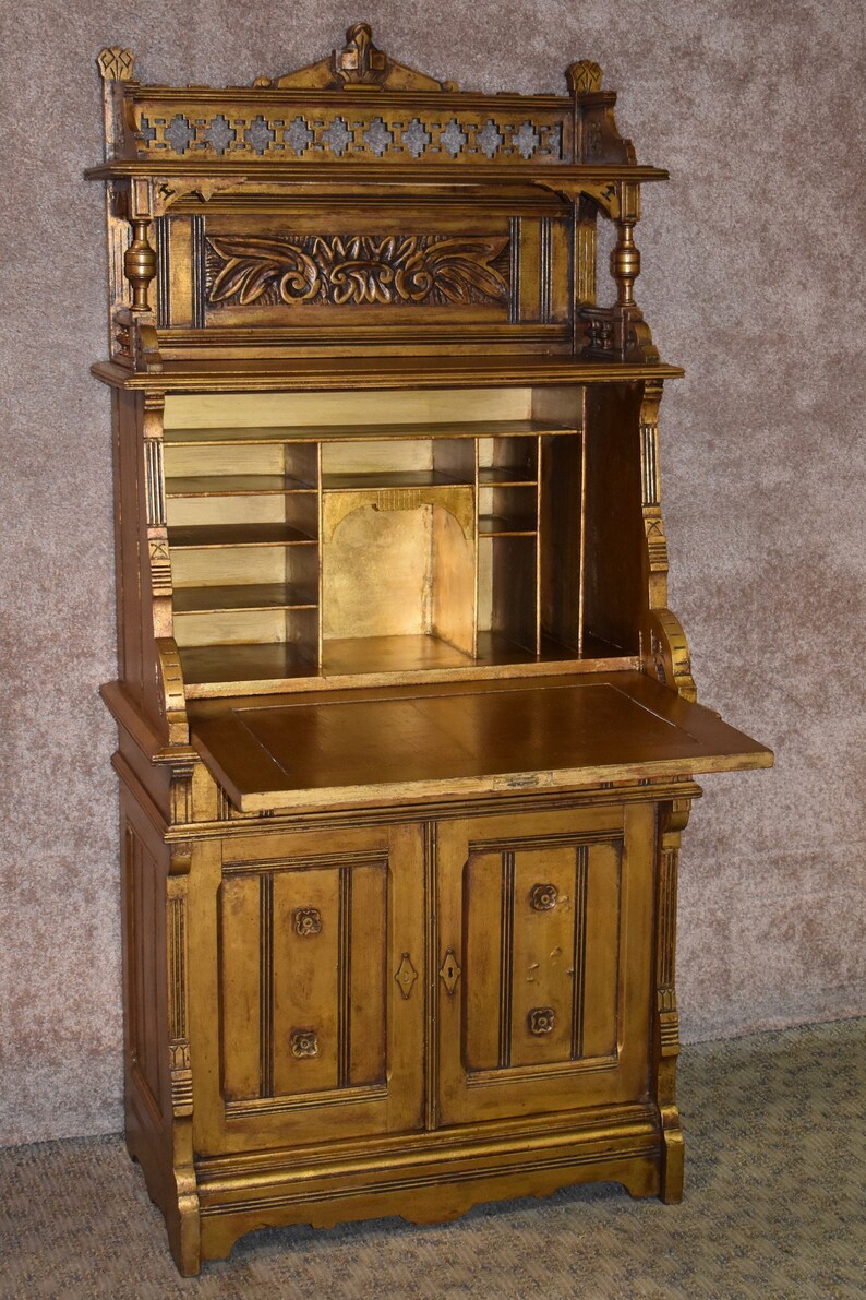 Antique Late Victorian Eastlake Style Carved Slant Front Desk | Etsy