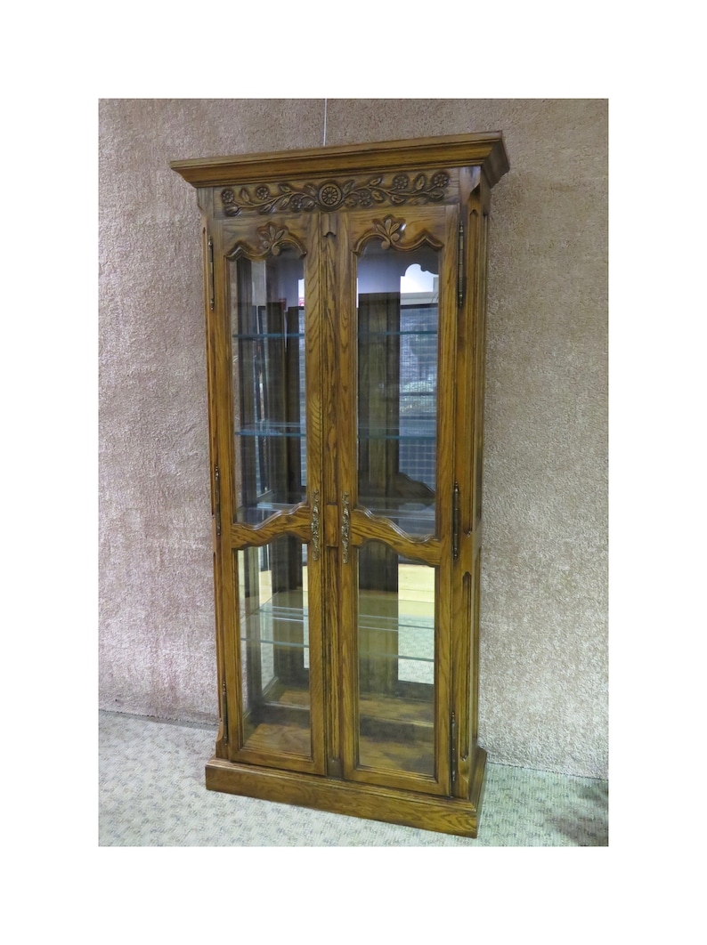 Vintage Carved Country French Two Door Curio Cabinet