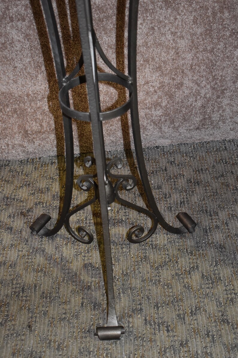 Maitland Smith Inlaid Marble Top Wrought Iron Plant Stand