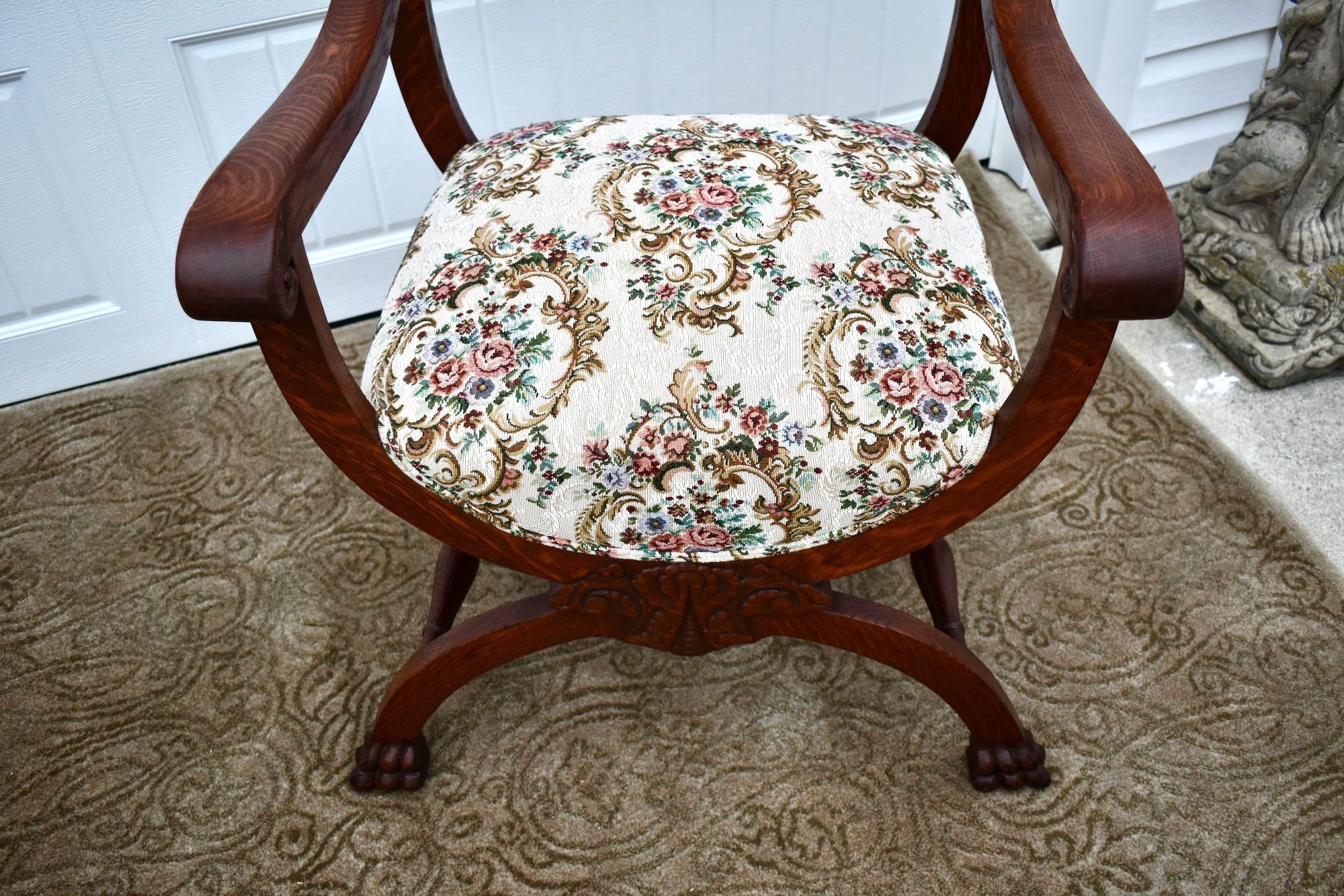 Antique Carved Oak Jacobean Style U Shaped Chair W/figural Etsy