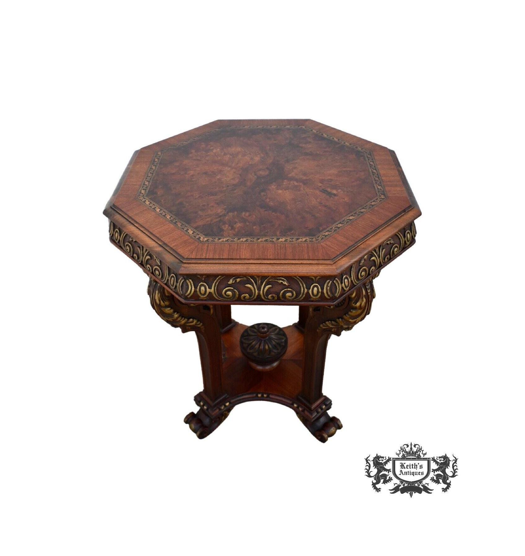 Antique Carved & Inlaid Walnut Italian Renaissance Style Center Table