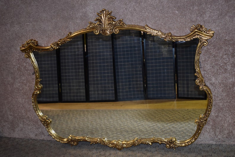 Vintage Oversized Ornate Gold Framed Italian Renanissance Style Wall Mirror