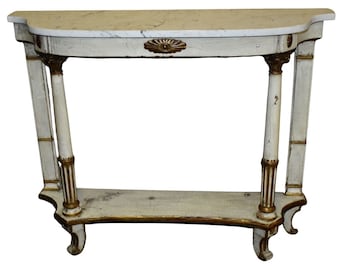 Vintage Palladio Marble Top Italian Console Table w/Distressed Finish