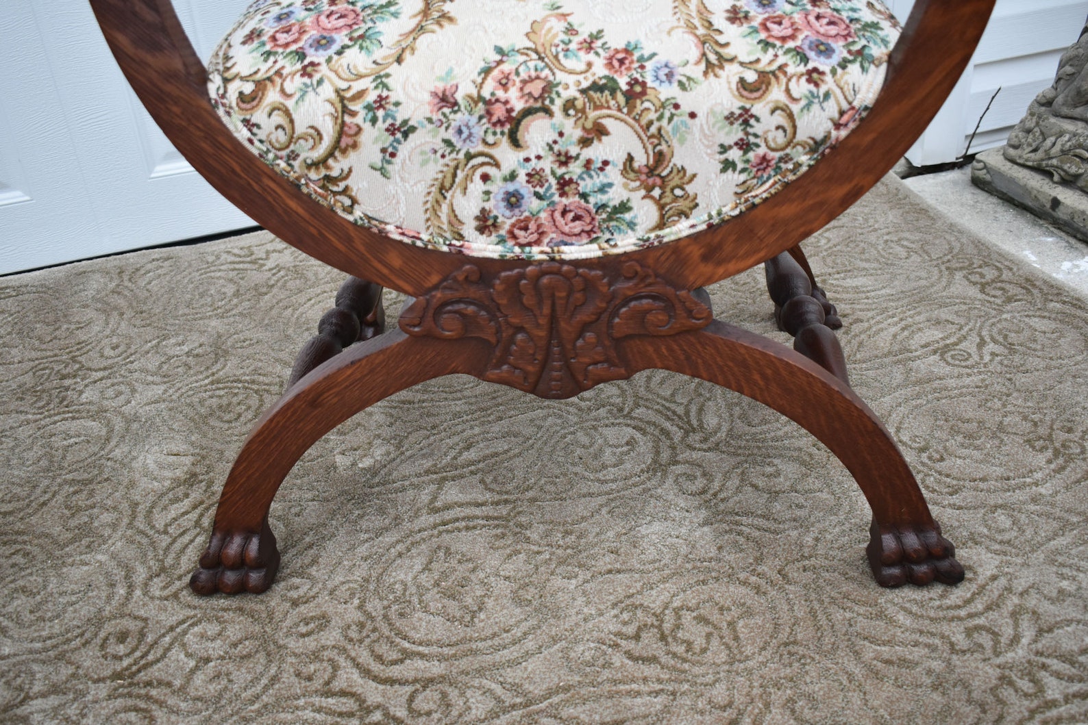Antique Carved Oak Jacobean Style U Shaped Chair W/figural Faces Etsy