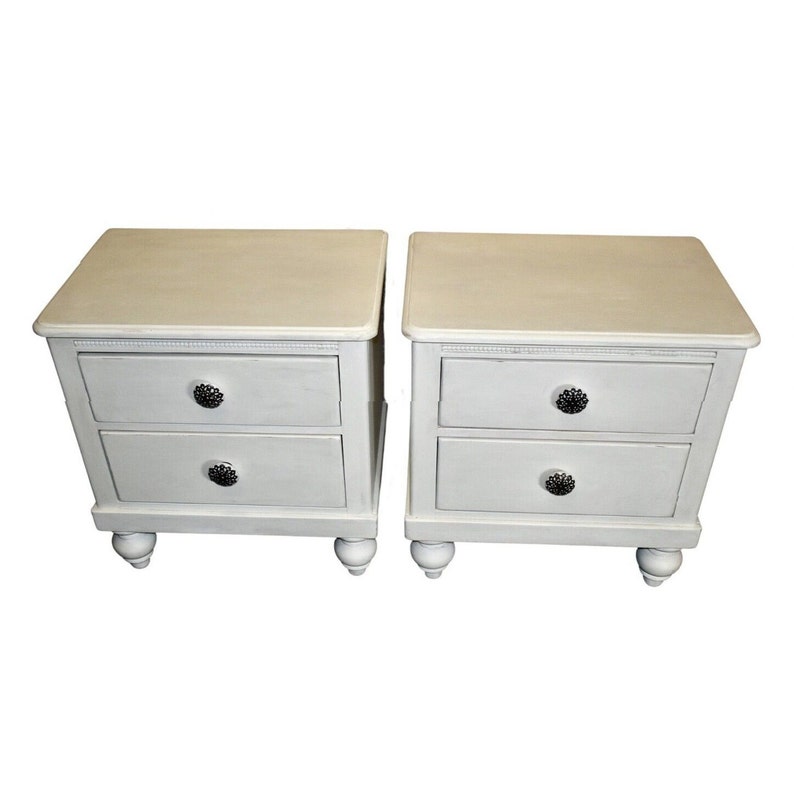 Vintage Pair of Lexington Cottage Style Painted Two Drawer Nightstands
