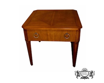 Vintage Baker Square Mid Century Accent Table w/Diamond Inlaid Top & Drawer