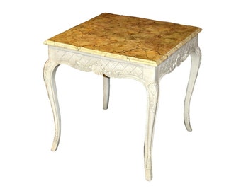 Carved French Provincial Style Table w/Faux Marble Top